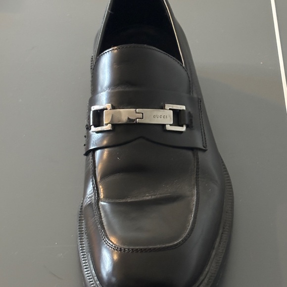 Gucci Black Leather Slip-On Loafers with Silver Horsebit main image 6